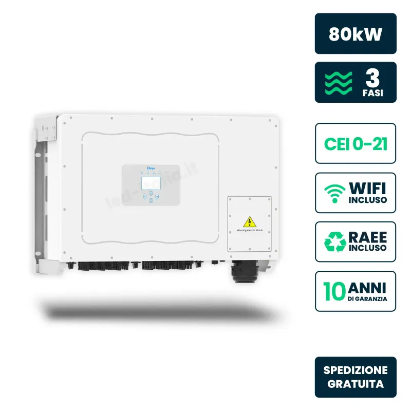 Inverter Fotovoltaico di Stringa Trifase Deye 80kW 4 MPPT CEI 0-21 IP65
