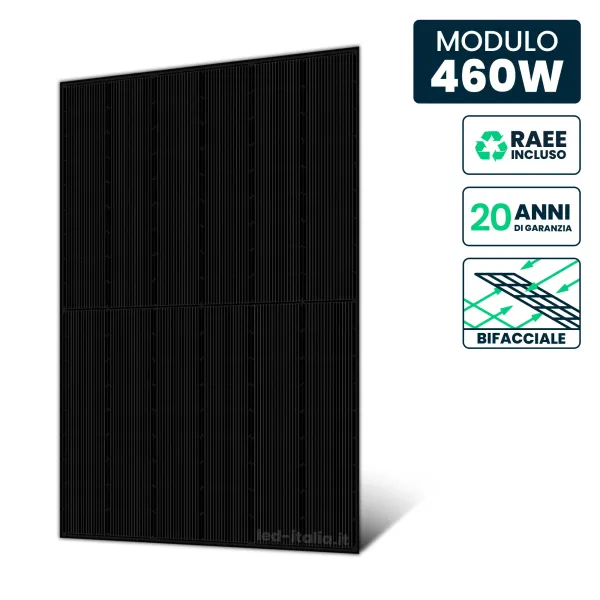 Pannello Solare 460W N-Type TOPCon Bifacciale Full Black 1722x1134x30mm