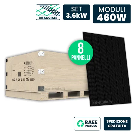 Set 3.6kW con 8 Pannelli Solari 460W Bifacciali TOPCon Full Black 1722x1134x30mm