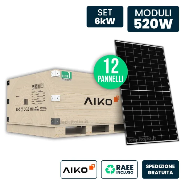 Set 6kW con 12 Pannelli Solari AIKO 520W | Energy Clever
