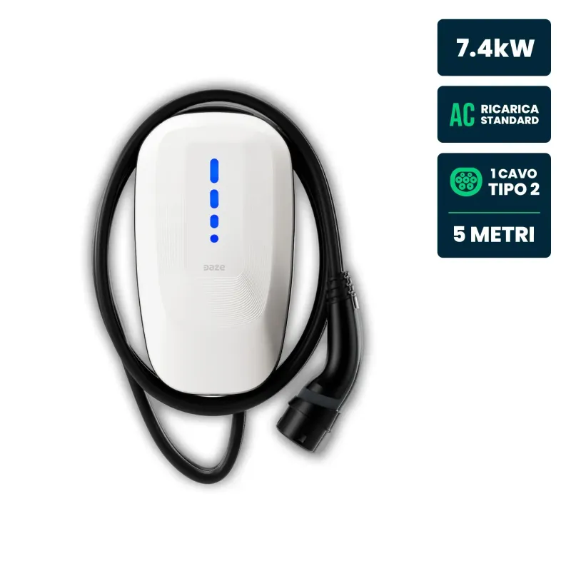 Wallbox Dazebox One 7.4kW Monofase 32A con RFID WiFi Bluetooth e Cavo Tipo 2 5m IP55