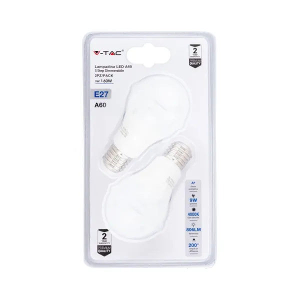 LED Bulb - 9W E27 A60 Thermoplastic 3Step Dimming 4000K (Blister 2 Pezzi)