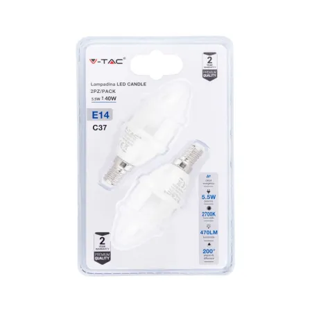 LED Bulb - 5.5W E14 Candle 2700K (Blister 2 pezzi)