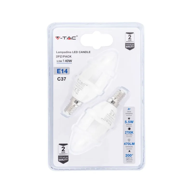 LED Bulb - 5.5W E14 Candle 2700K (Blister 2 pezzi)