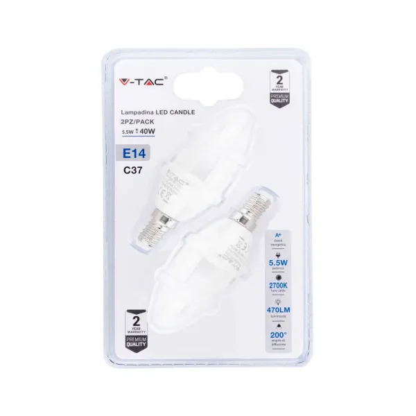 LED Bulb - 5.5W E14 Candle 2700K (Blister 2 pezzi)