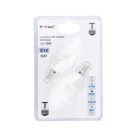 LED Bulb - 5.5W E14 Candle 6400K (Blister 2 pezzi)
