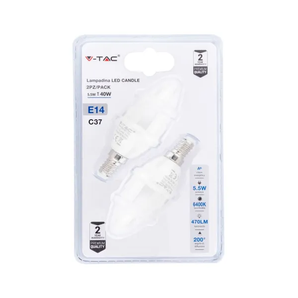 LED Bulb - 5.5W E14 Candle 6400K (Blister 2 pezzi)