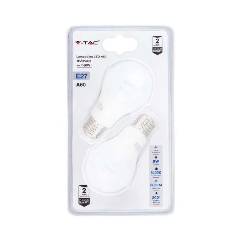 LED Bulb 9W A60 E27 6400K (Blister 2 pezzi)
