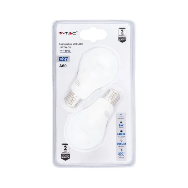 LED Bulb 9W A60 E27 6400K (Blister 2 pezzi)