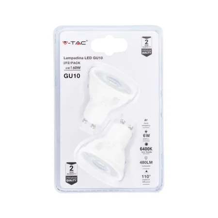 LED Spotlight - 6W GU10 Milky Cover 6400K (Blister 2 pezzi)